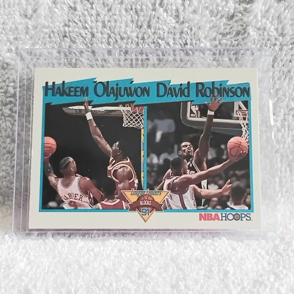 5/$20 Mint 1991 NBA Hoops Olajuwon/Robinson League Leaders Blocks NBA Card 309!!